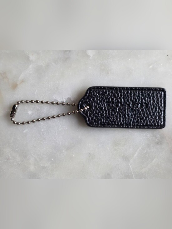 Coach Accessories - Coach Black Pebbled Leather Hangtag W/ Silver Chain